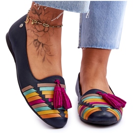 Maciejka kožne balerinke s resama tamnoplave 04016-17 višebojan