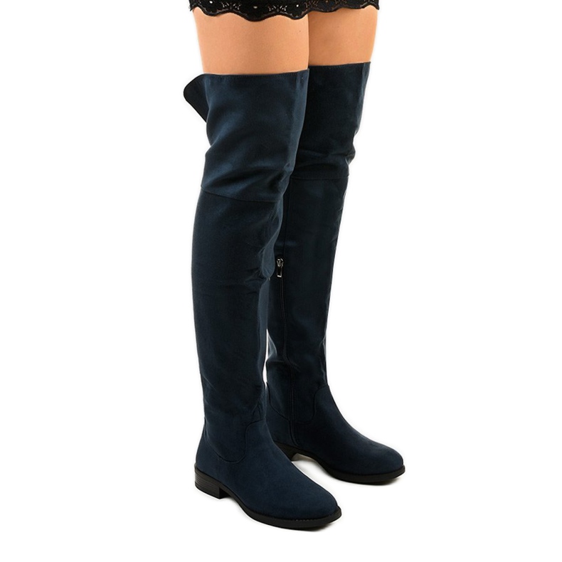 Wysless tamnoplave ravne čizme preko koljena mornarsko plava