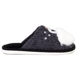 Bona Tople papuče s aplikacijom bijela crna siva
