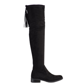 Forever Folie Čizme s visokim bedrima s rubovima crna