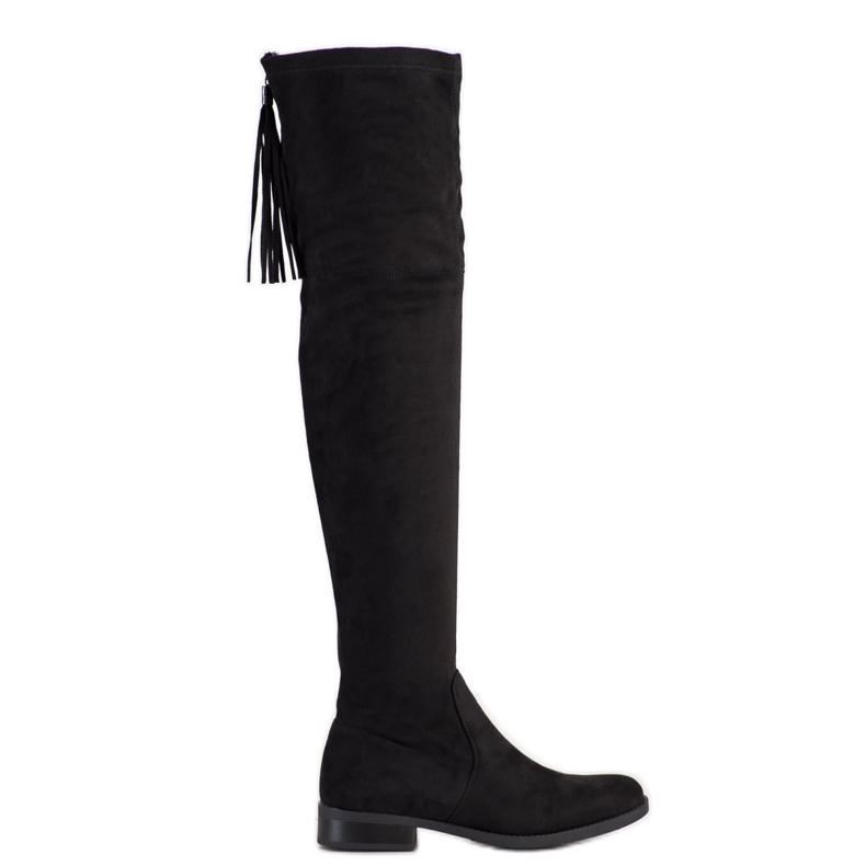 Forever Folie Čizme s visokim bedrima s rubovima crno