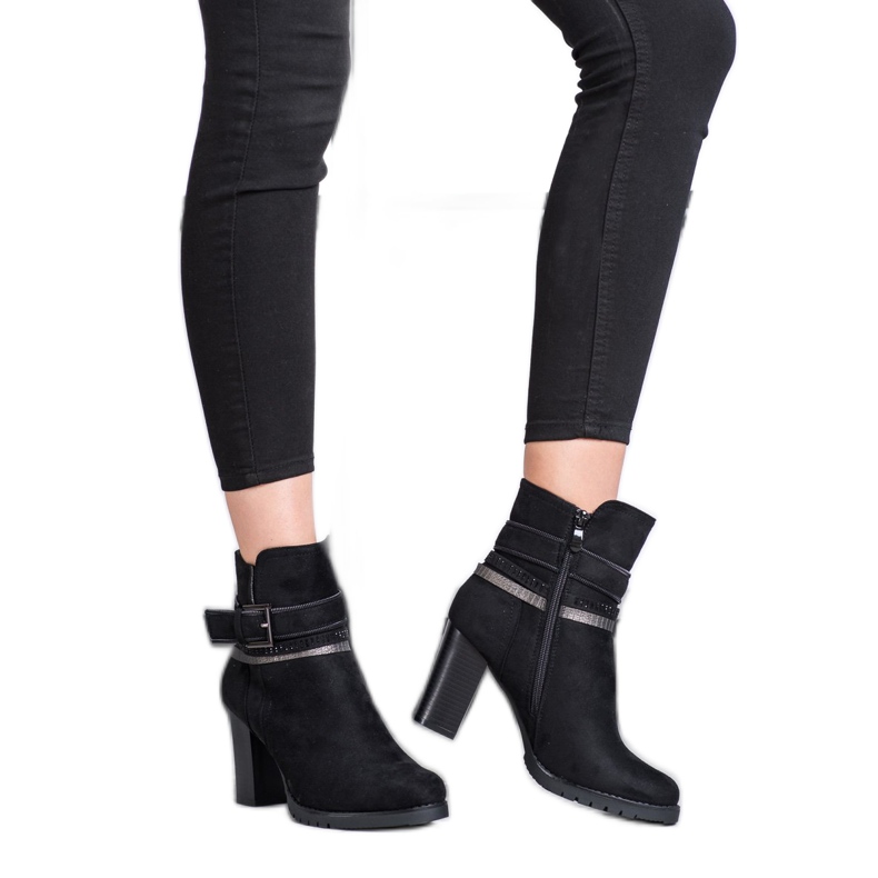 Queentina Elegantne čizme od antilopa crno srebro