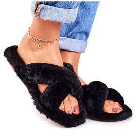 FRJ Ženske crne krznene papuče Cosy Time crna