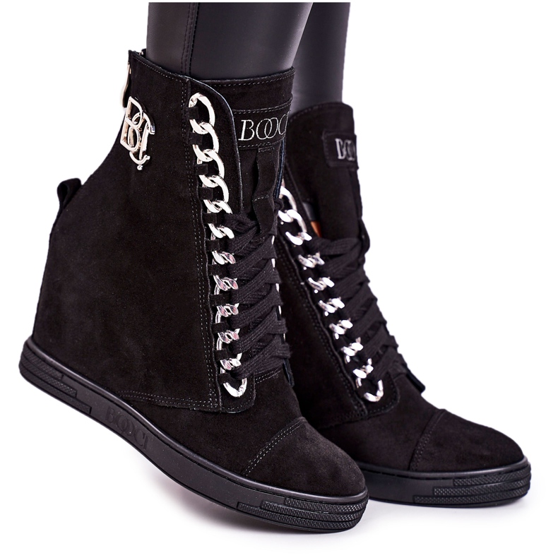 Ženske tenisice od antilopa BOOCI 2222/066 / s Srebrni lanac Crna crno