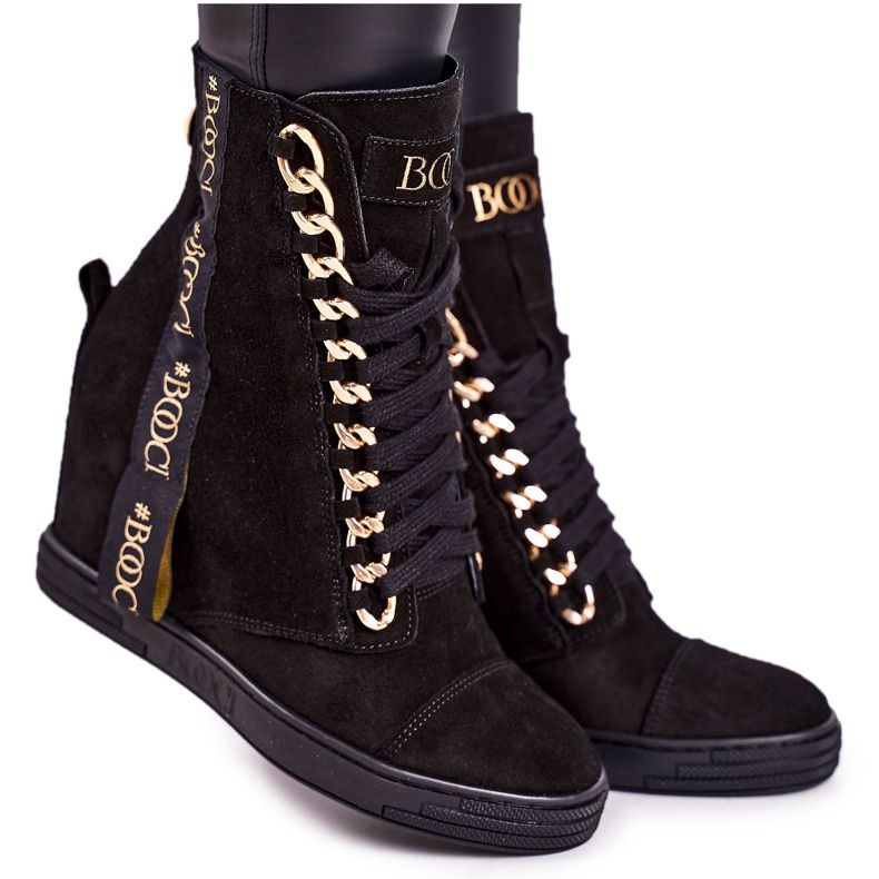 Ženske tenisice od antilopa s vrpcom BOOCI 2222/543 / z Crna crno