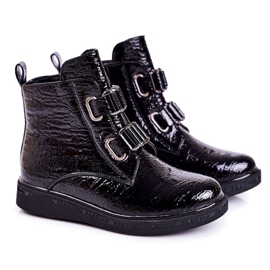 Linshi Dječje tople čizme lakirane crnim životinjskim uzorkom Maya crna