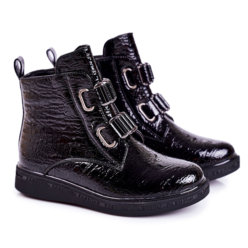 PL1 Dječje tople čizme lakirane crne uzorke životinja Maya crno