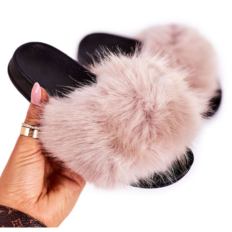 PS1 Dječje bež modne krznene papuče Fashionista