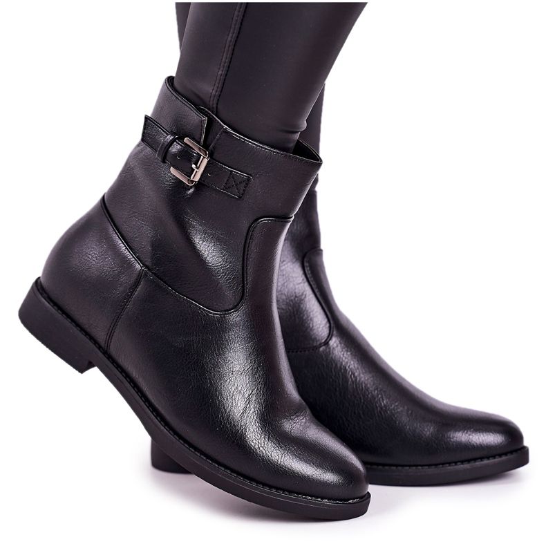 PJ1 Ženske crne napola tople čizme sa kopčom crno