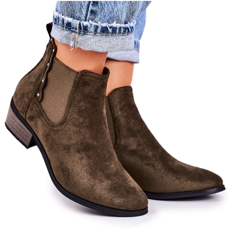 PJ1 Ženske klasične čizme Chelsea Suede tamnozelene Walker čizme kaki zelena