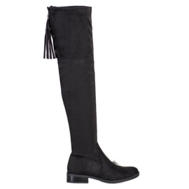 Forever Folie Udobne čizme do bedara s resama crna