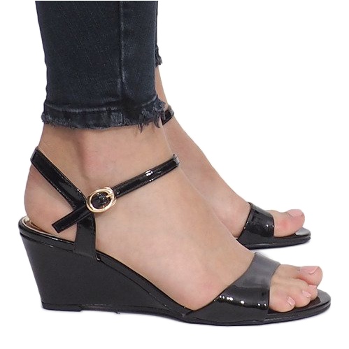 Crne lakirane sandale na nježnoj peti Queen klina crno