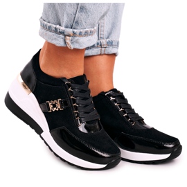 S.Barski Ženske kožne tenisice na klin od crnog zlata Roxette crna zlatni