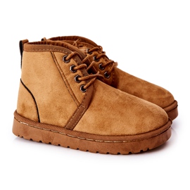 Dječje čizme za snijeg na vezanje ugrijane krznenim smeđim lovcem