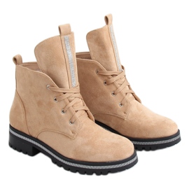 Bež ženske čizme na vezanje NC1035 Khaki srebro