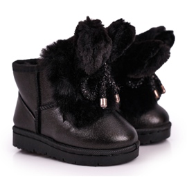 Dječje čizme za snijeg s krznom s ušima Black Bunny crna