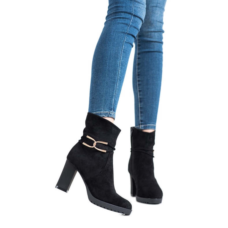 SHELOVET Čizme sa zlatnim ukrasom crno