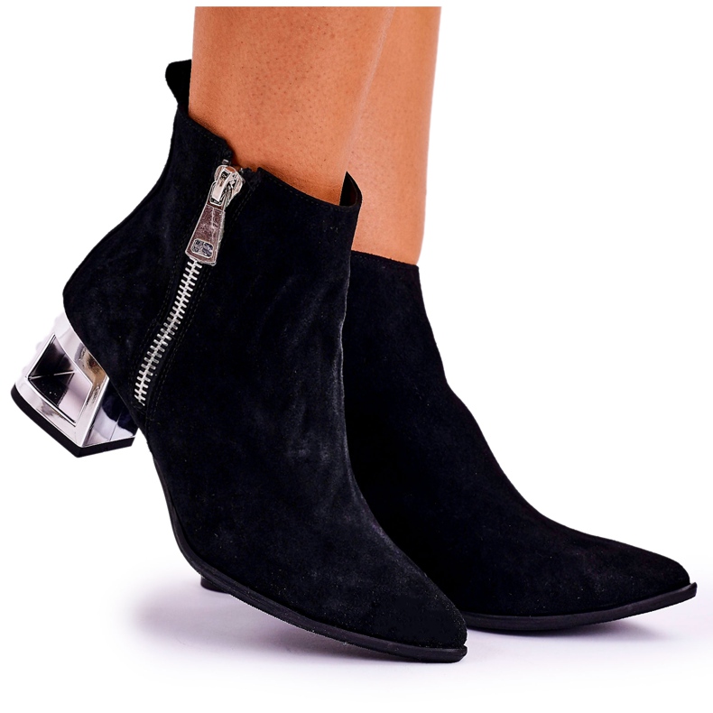 Nicole Ženske čizme na antilopu od srebrne pete Crna Norah crno