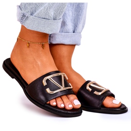 Nicole Ženske klasične kožne papuče Black Evie crna