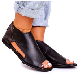 Nicole Ženske ravne kožne sandale Crna Natalie