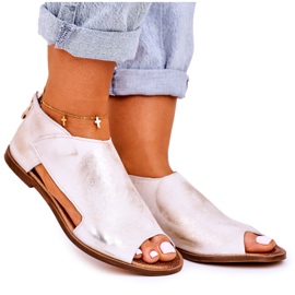 Nicole Ženske ravne kožne sandale Bijela Natalie zlatni