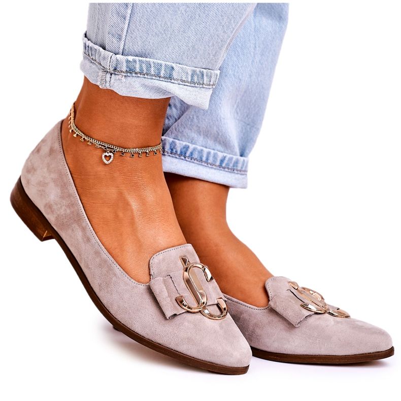 Nicole Ženske mokasine od antilopa Bež balerinke Mary-Jane