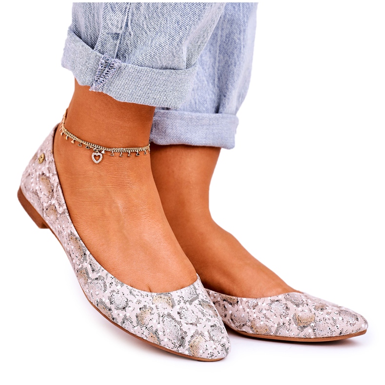 Ženske kožne balerinke Maciejka Bež zlato 04100-22 raznobojna zlatna