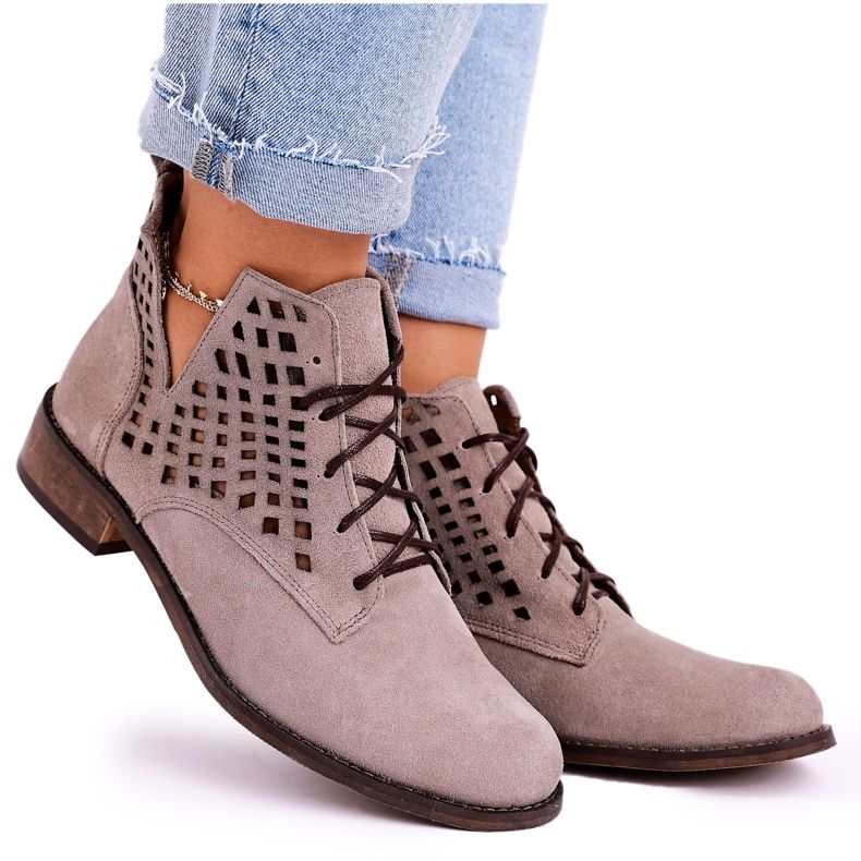 Nicole Ženske otvorene čizme od antilopa Cappuccino Susannah smeđa