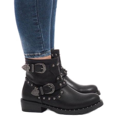 Crne čizme sa kopčama i šljokicama A8018 crno