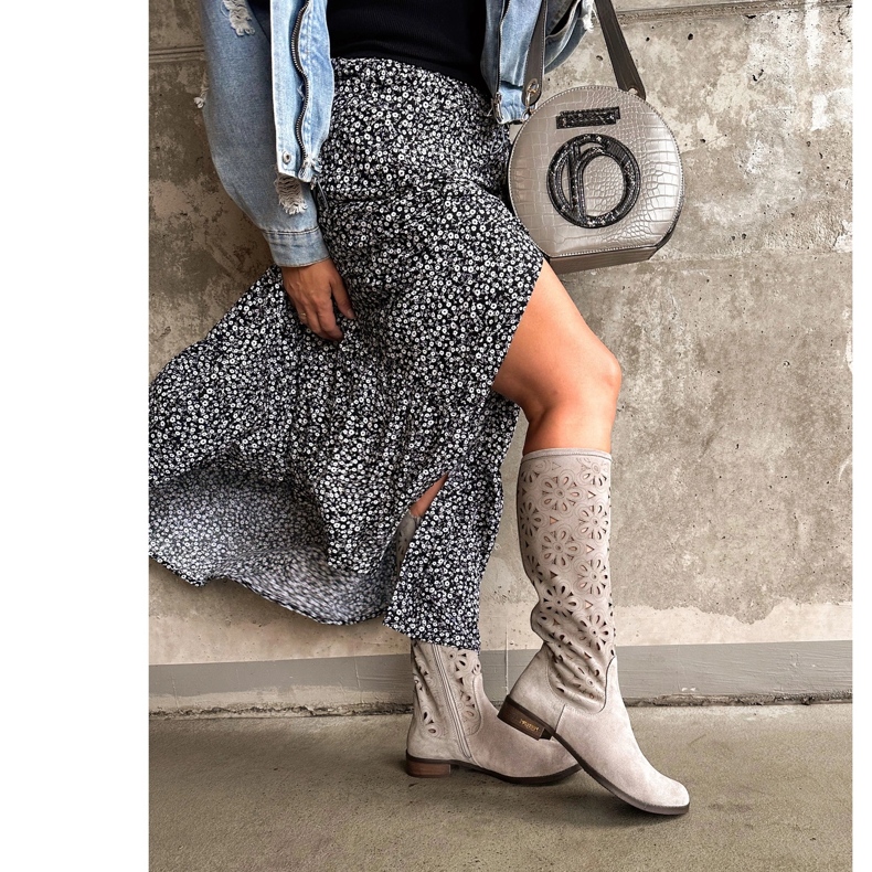 Olivier Ženske svijetlo sive ažurne čizme siva