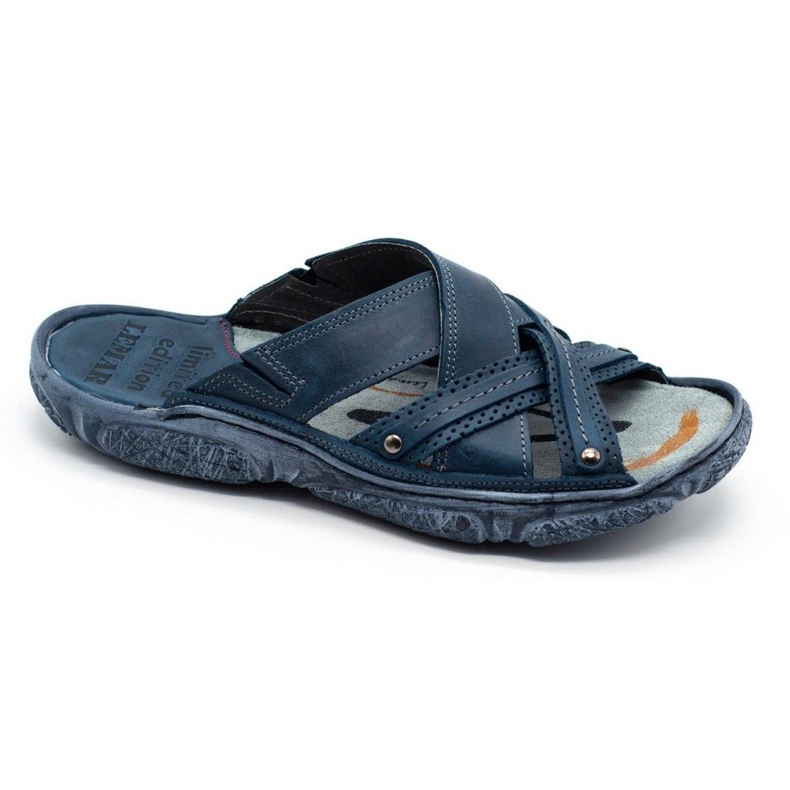 Lemar Muške kožne papuče 1654 tamnoplave boje mornarsko plava