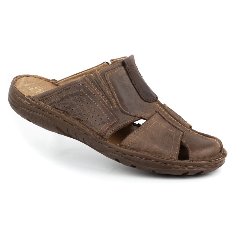 Polbut Muške kožne papuče 312 smeđe smeđa