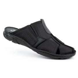 Polbut Muške kožne papuče 312 crne crna