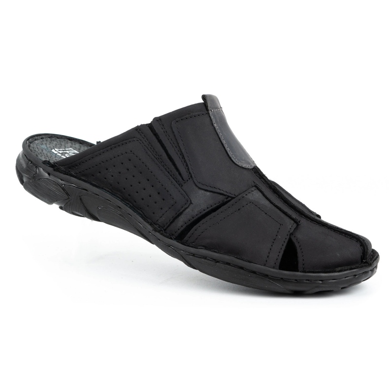 Polbut Muške kožne papuče 312 crne crno