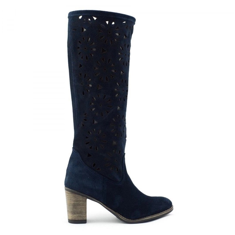 Olivier Tamnoplave ažurne čizme s visokim potpeticama plava