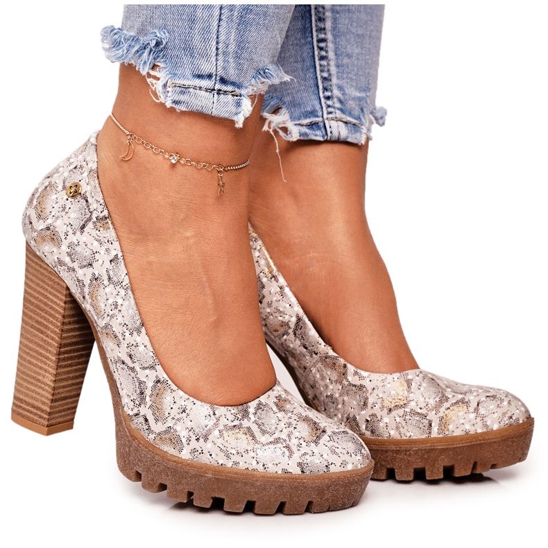 Crpke na šipci i platformi Maciejka Gold-Beige 02629-25 bež smeđa zlatna