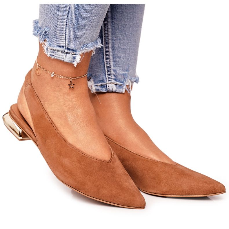 Balerine od antilopa na zlatnim potpeticama Laura Messi 2127 Camel smeđa