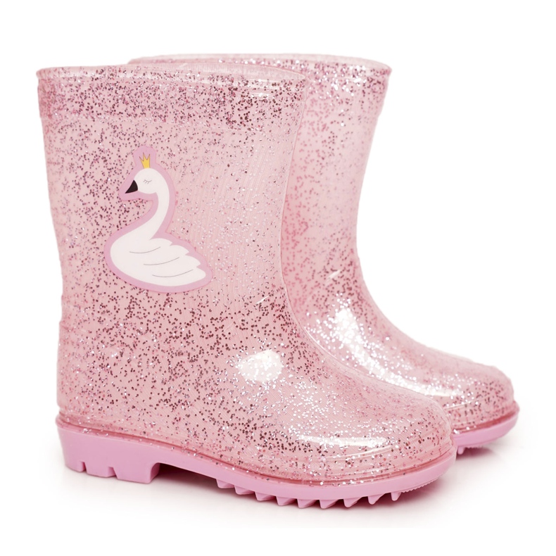 Dječje galoše od brokata s ružičastim labudom ružičasta srebro