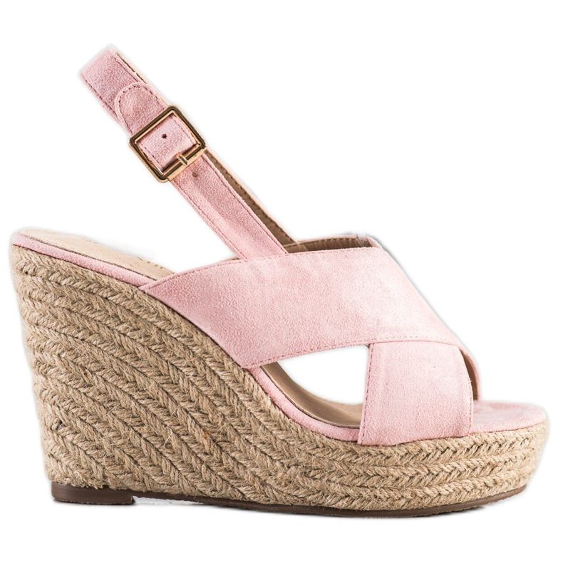 Sabatina Sandale na klin od slame ružičasta