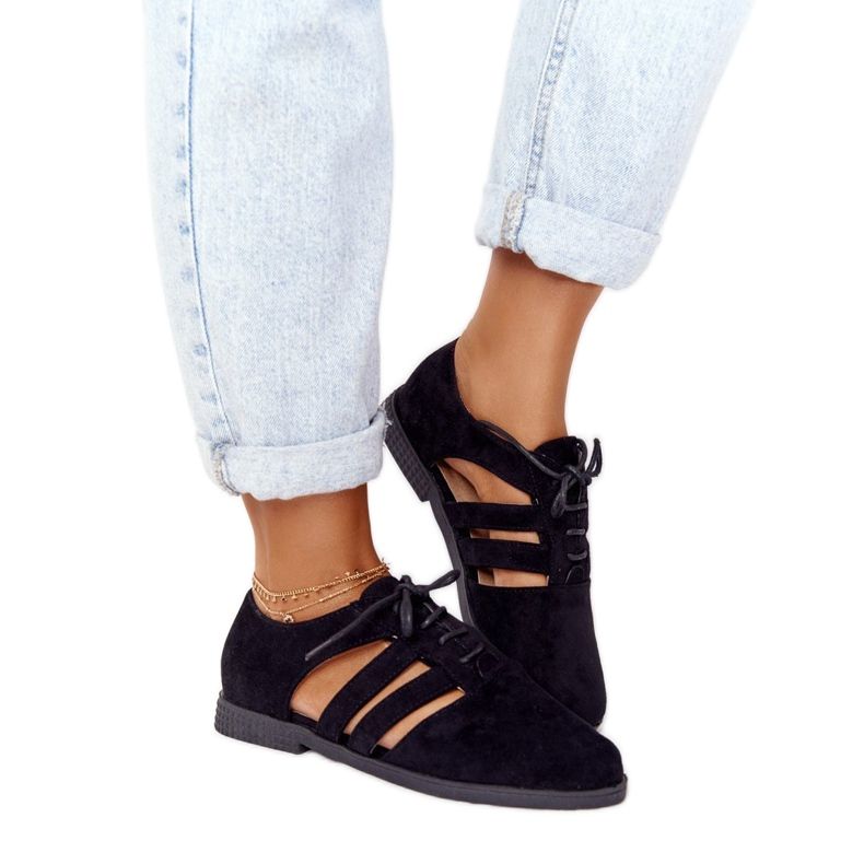 Ženske hlače s izrezima Crna Lu Boo crno