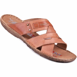 Kampol Muške kožne papuče 201 / C3 smeđe smeđa