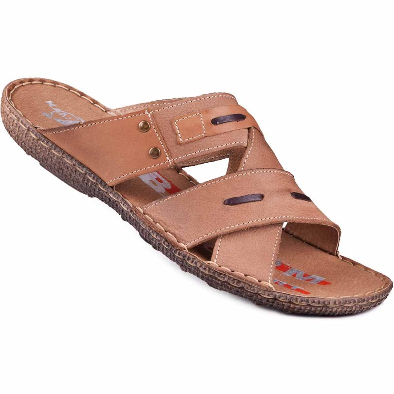 Kampol Muške kožne papuče 201 / BR smeđe smeđa