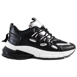 SHELOVET Elegantne tenisice od eko kože crno srebro