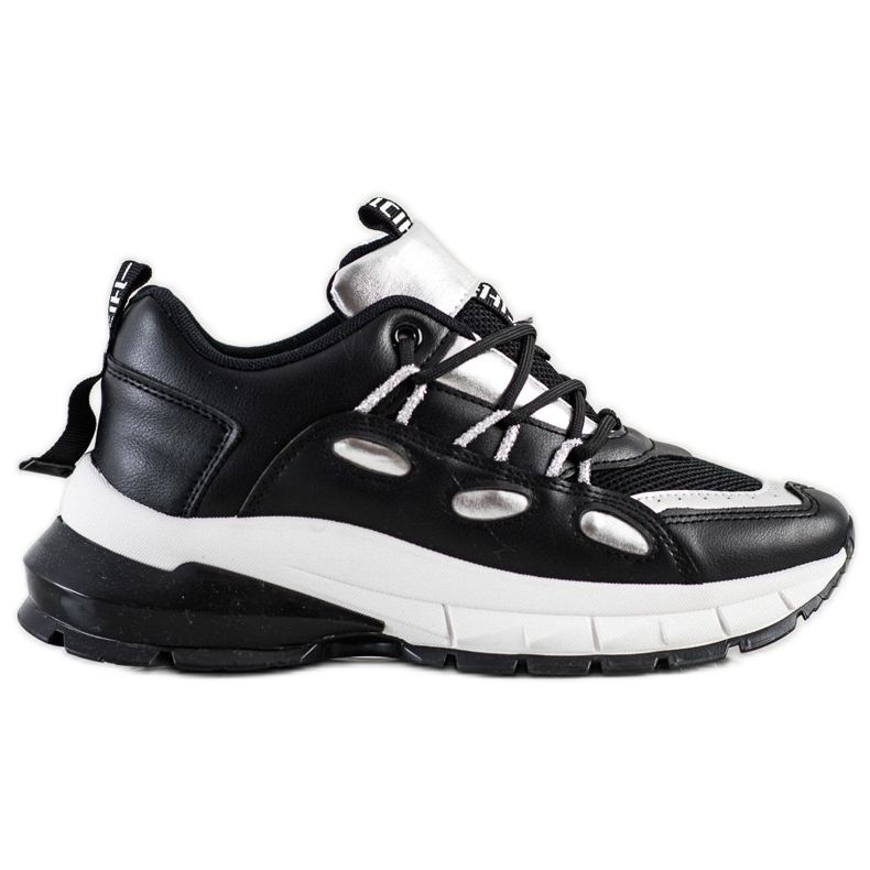 SHELOVET Elegantne tenisice od eko kože crno srebro