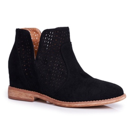 S.Barski Ažurne čizme na klin S. Bararski Crne crno