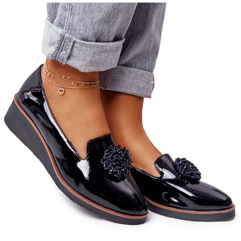 Elegantne cipele na klin Vinceza 10580 Lakirano crno