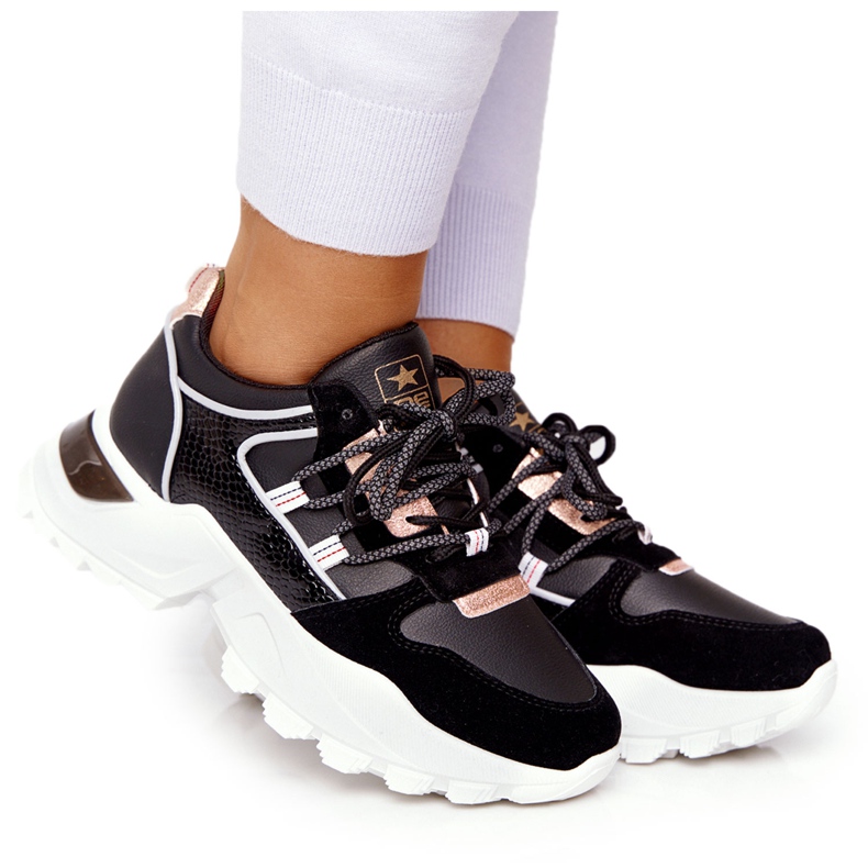 EVE Ženske tenisice na masivnom crnom potplatu zlatna