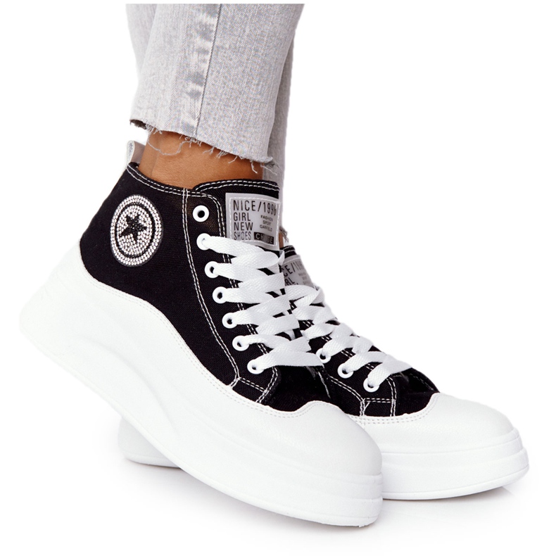 Ženske visoke tenisice na platformi Black Nice Girl bijela crno