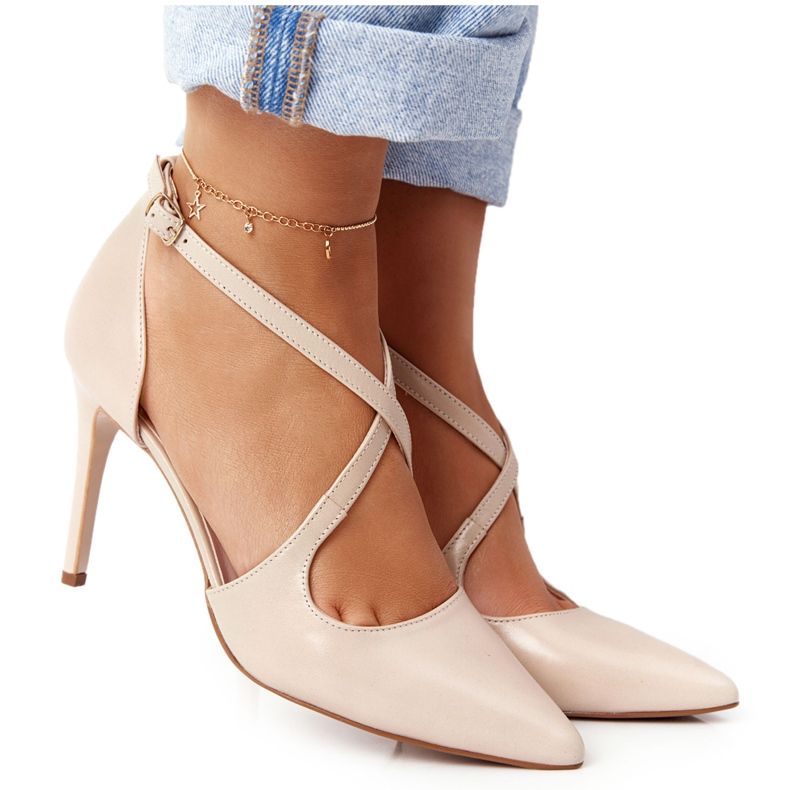 PV3 Elegantna koža Visoke potpetice Visconi 7400 Bež