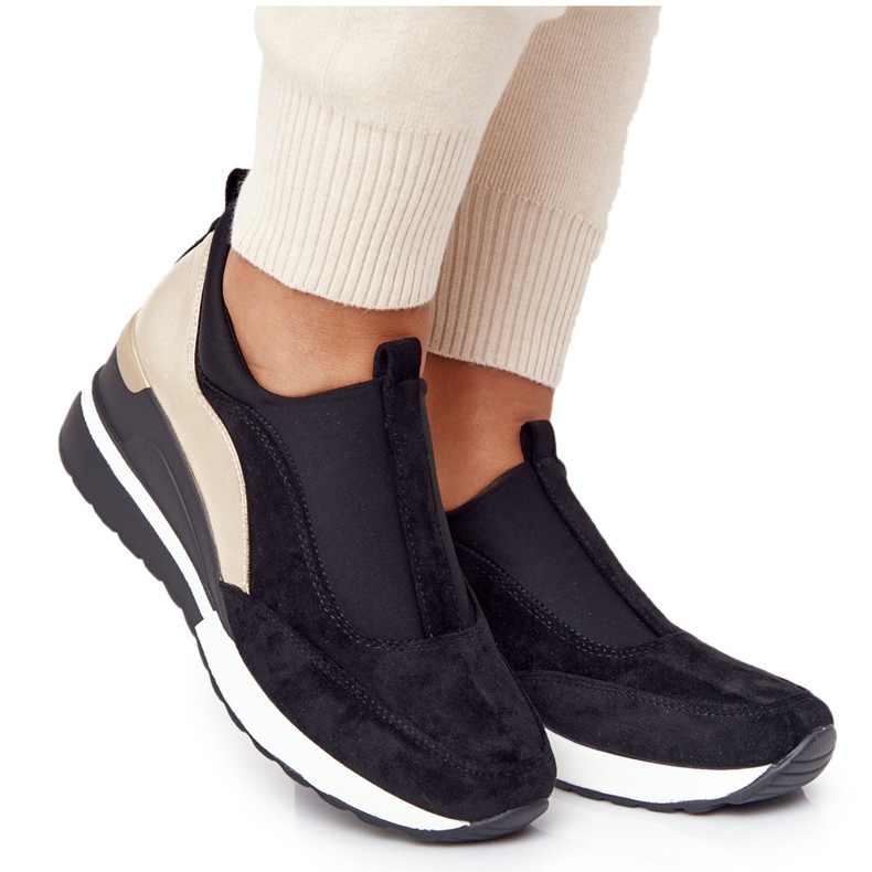 Vinceza 10593 Crno-zlatne tenisice na klin zelena